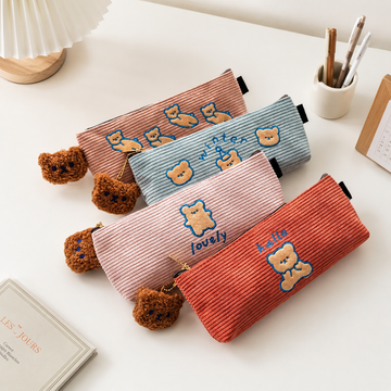 Cute Bear Corduroy Pencil Case