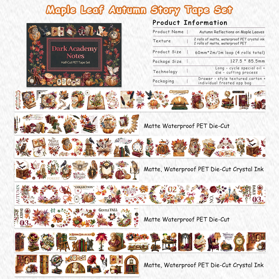 Dark Academy Note Pre-cut Tape Set Box