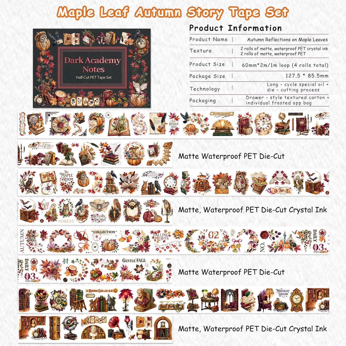 Dark Academy Note Pre-cut Tape Set Box