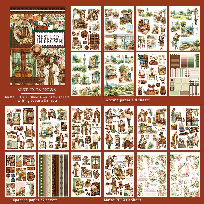 Vintage Sticker Book Vol.26 - Nestled in Brown for journaling and scrapbooking