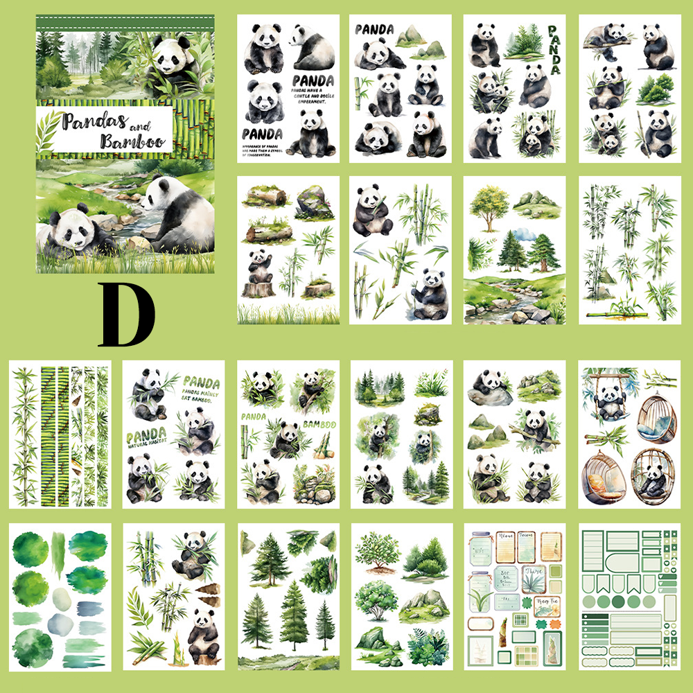 Vintage Sticker Book Vol.11 - Pandas and Bamboo for journaling and scrapbooking