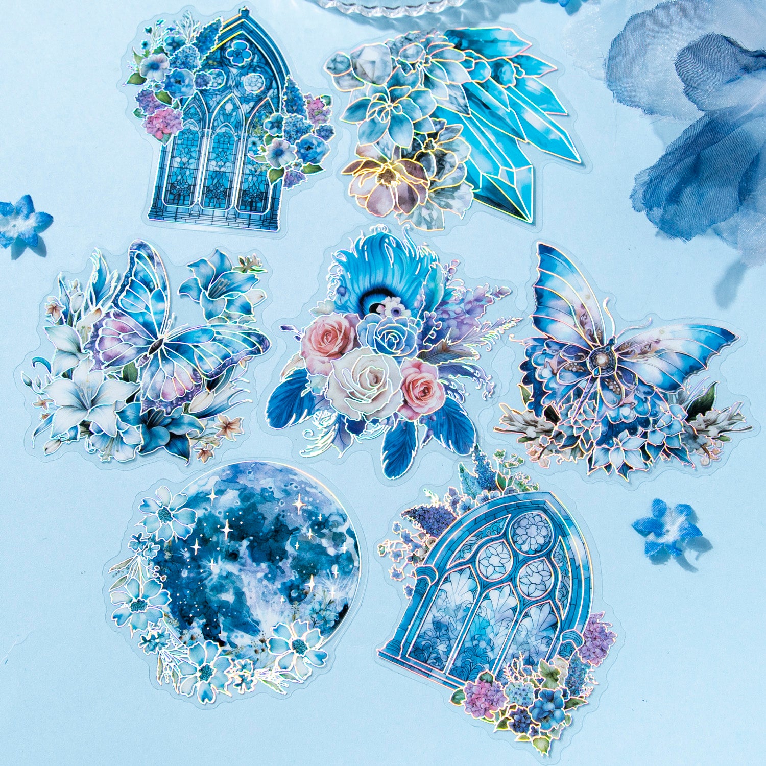 Sea of Blue Flowers Scrapbooking Journal PET Sticker