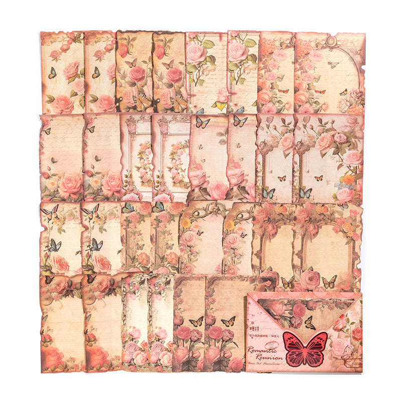 Floral Butterfly Burnt Stationery Scrapbook Paper