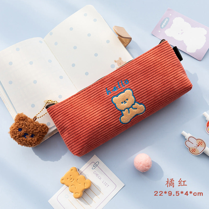 Cute Bear Corduroy Pencil Case