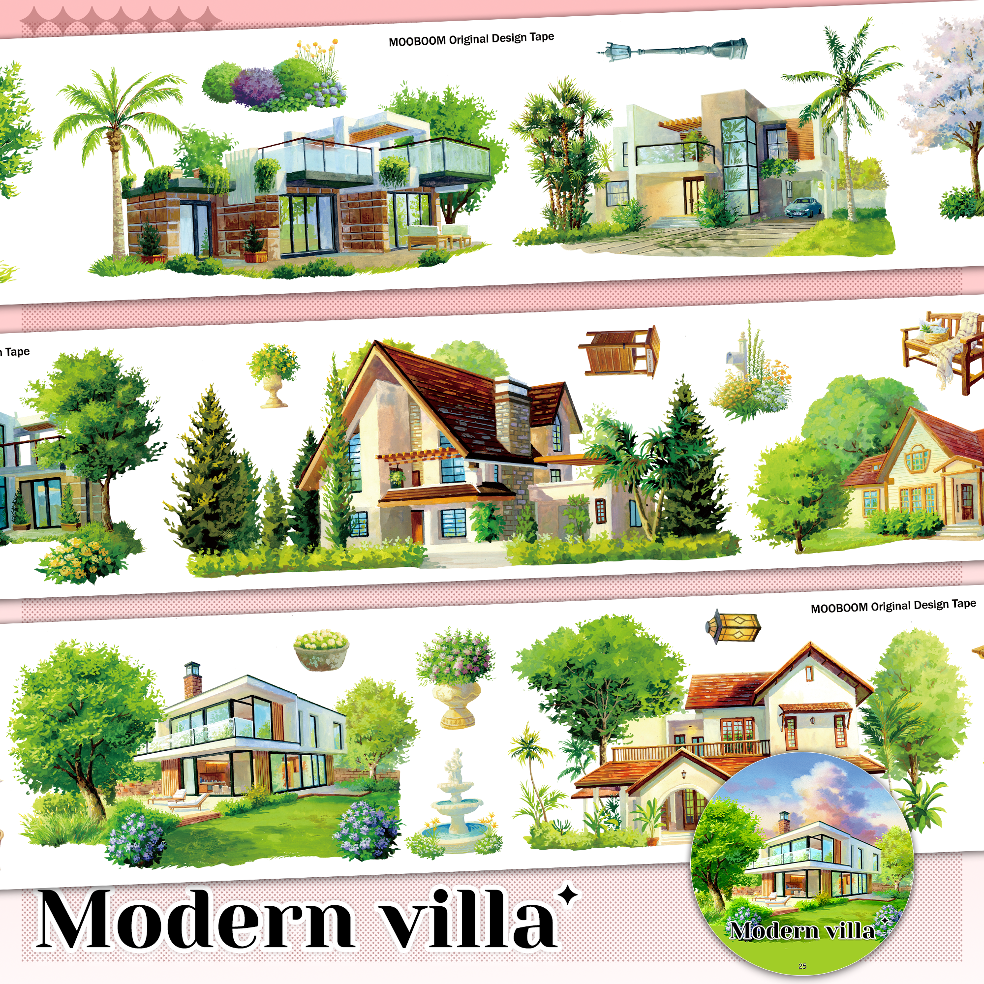 MOOBOOM Modern Villa Pre-cut PET Landscaping Tape for journaling and scrapbooking