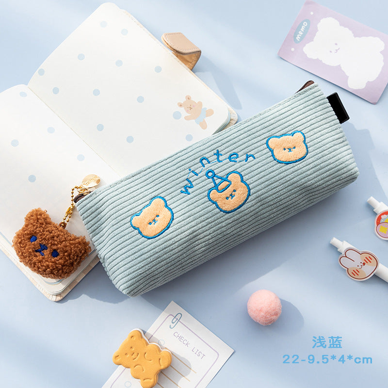 Cute Bear Corduroy Pencil Case