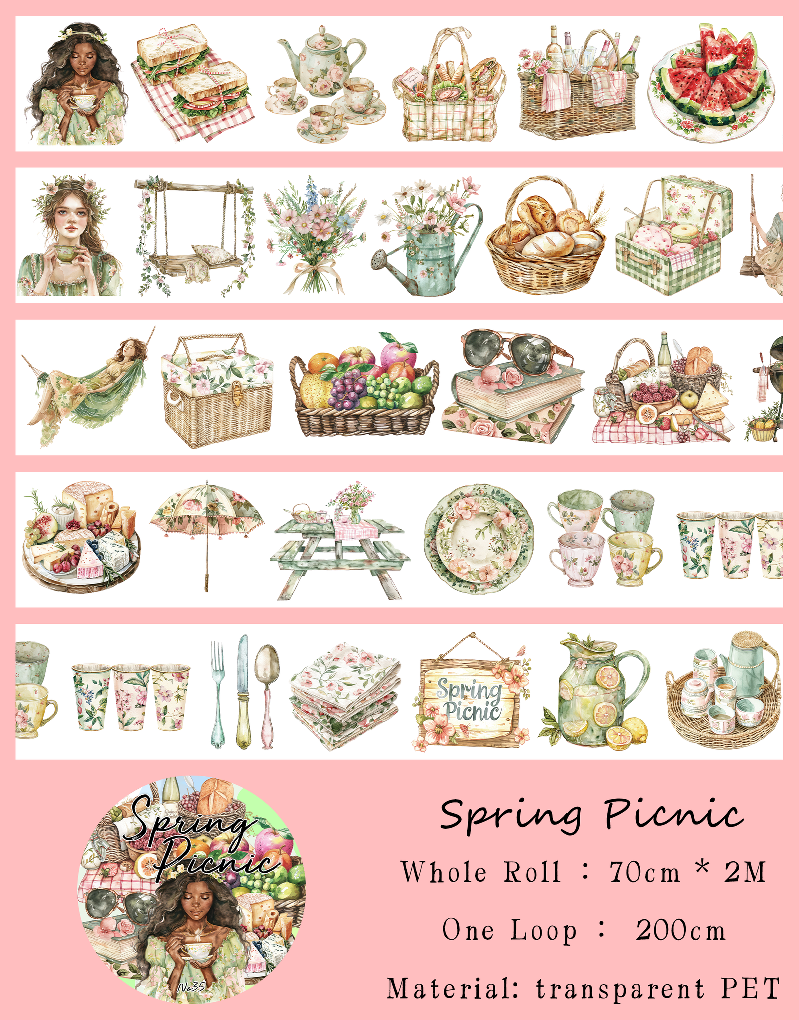 Spring Picnic Pre-cut PET Tape | No.35 | MOOBOOM Design