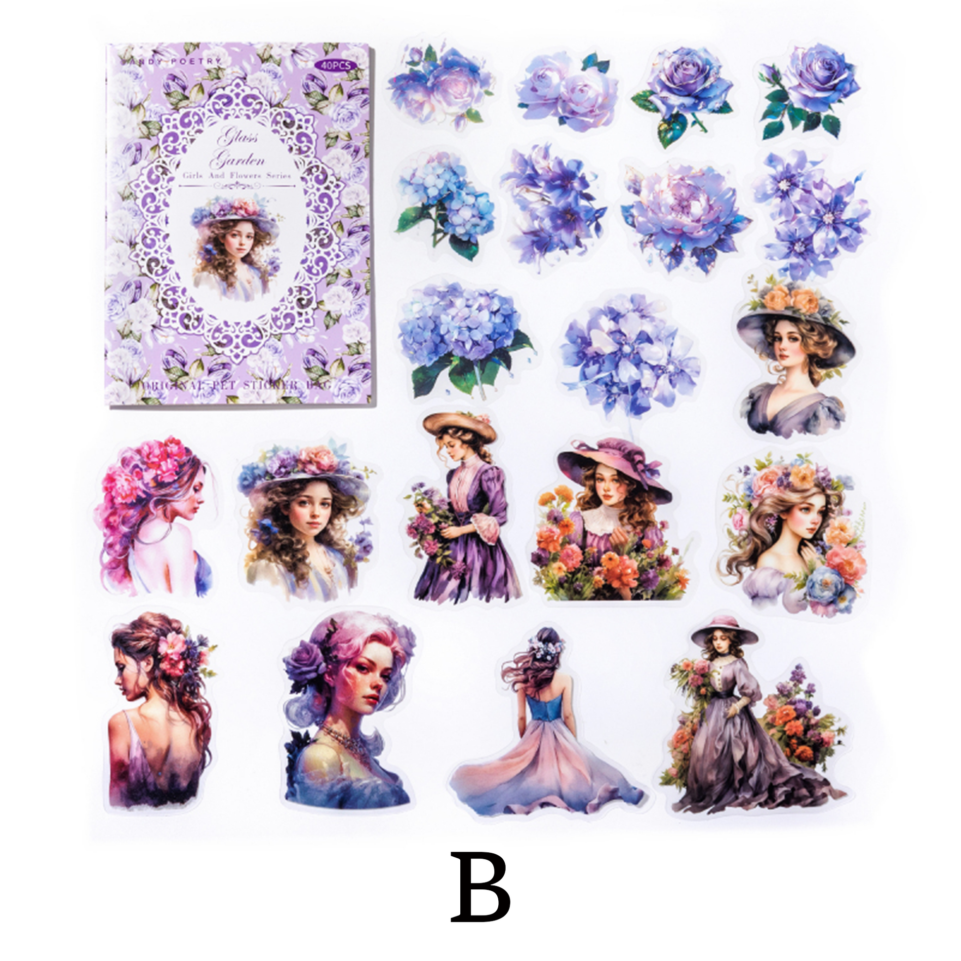 Girl and Flower Scrapbooking Journaling PET Sticker