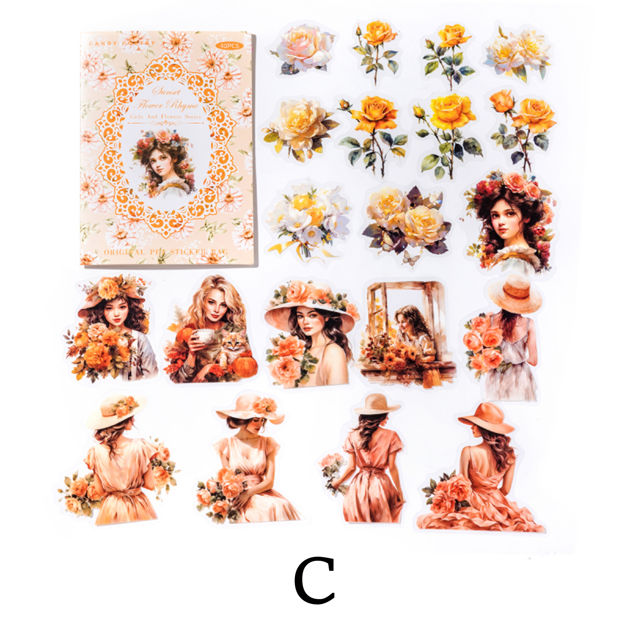 Girl and Flower Scrapbooking Journaling PET Sticker