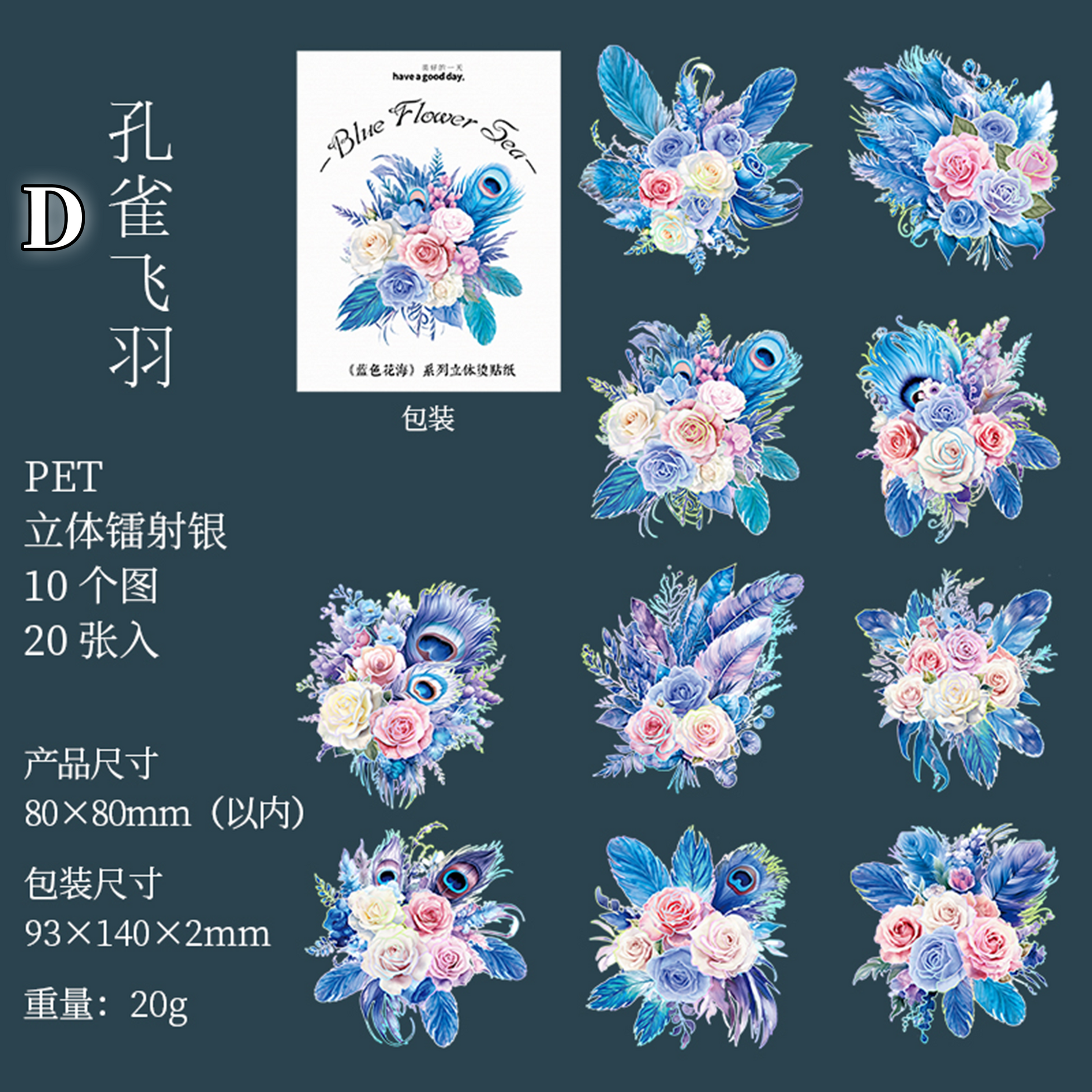 Sea of Blue Flowers Scrapbooking Journal PET Sticker