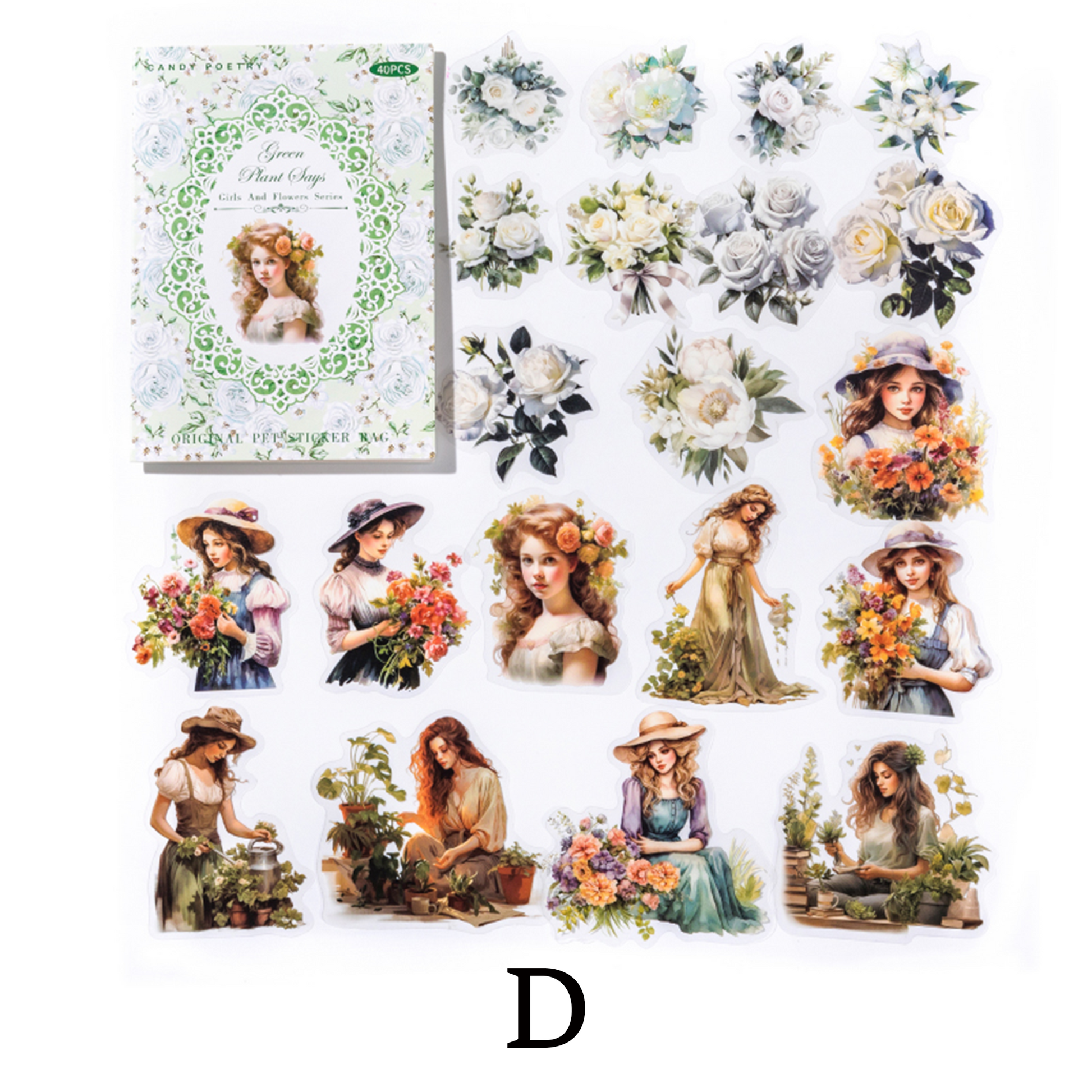 Girl and Flower Scrapbooking Journaling PET Sticker