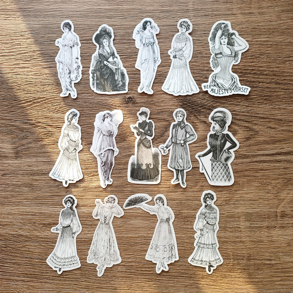 Vintage europäische Damen-Aufkleber, 14 Stück