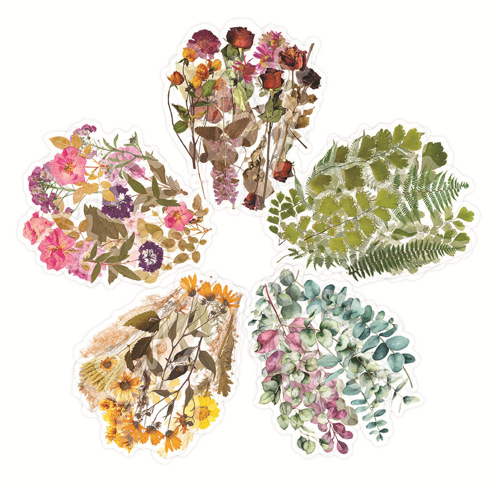 Roses Ferns Eucalyptus Leaves Stickers 60pcs