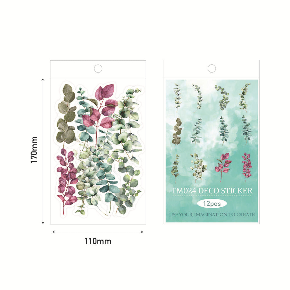 Roses Ferns Eucalyptus Leaves Stickers 60pcs