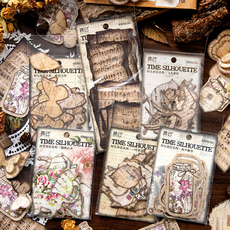 "Time Silhouette " Series Vintage Scrapbook Paper