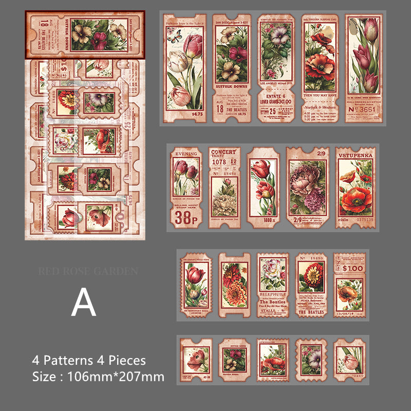 Vintage red flower sticker