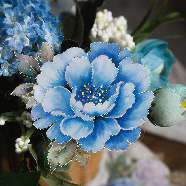 Blue Love Flower Stickers 10pcs