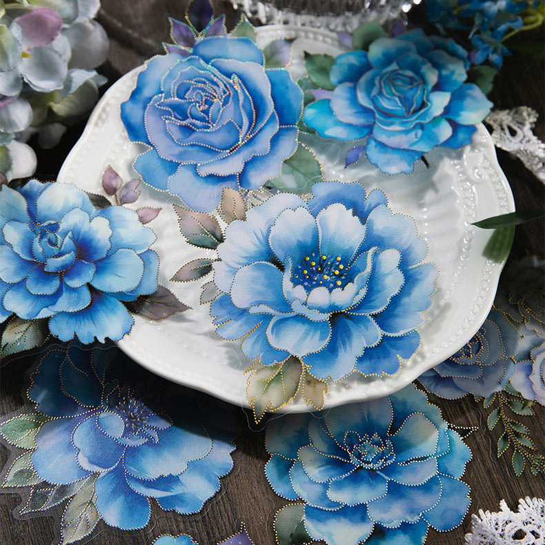 Blue Love Flower Stickers 10pcs