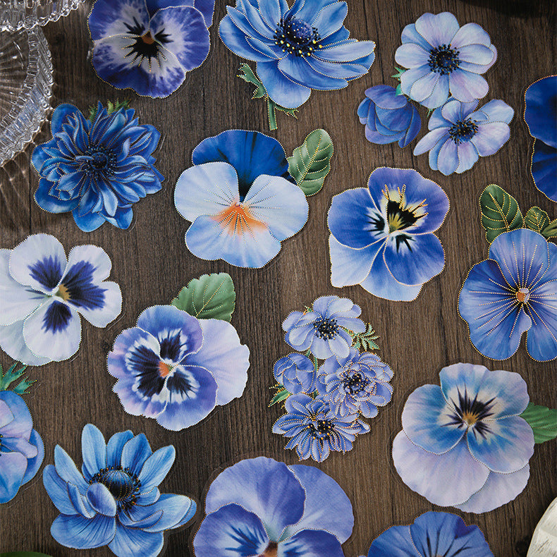 Blue Love Flower Stickers 10pcs