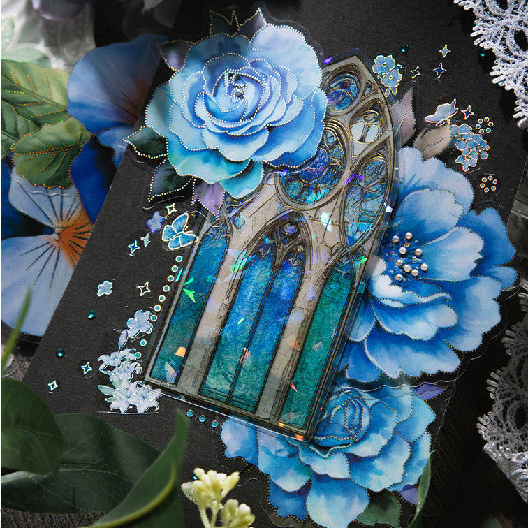 Blue Love Flower Stickers 10pcs