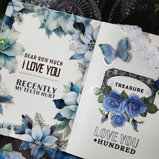 Blue Love Flower Stickers 10pcs