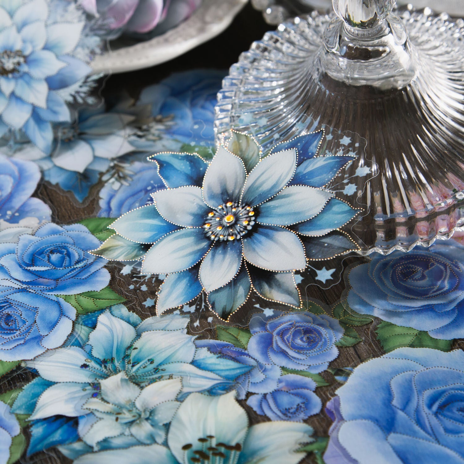 Blue Love Flower Stickers 10pcs