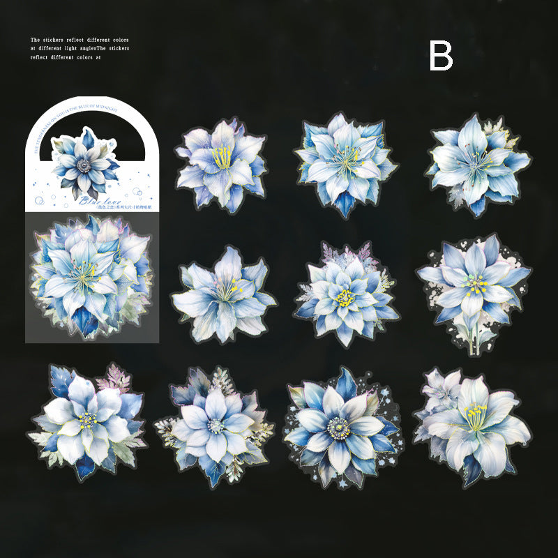 Blue Love Flower Stickers 10pcs