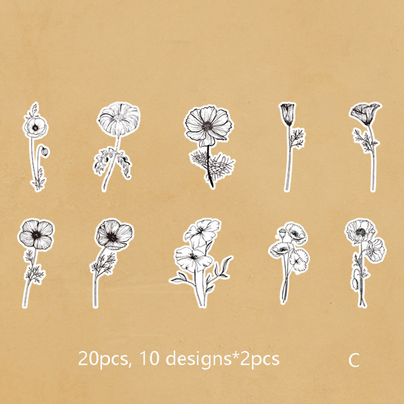 Black and White Flower Stickers