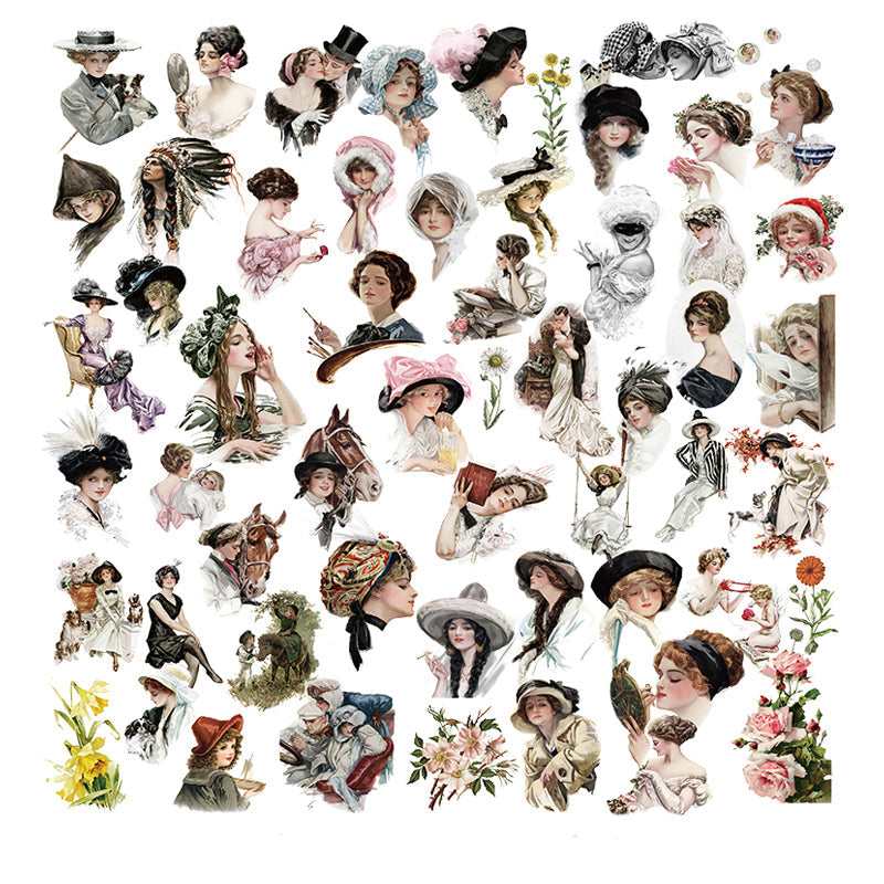 aesthetic vintage women stickers for scrapbook