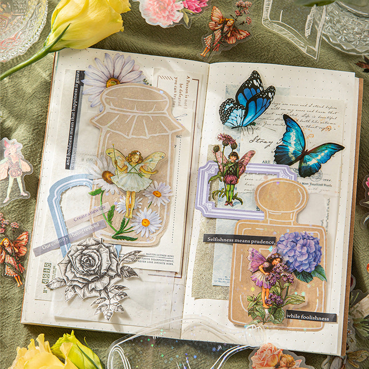 Weiße Tintenflasche mit floralem Feen-Aufkleber, 40 Stück