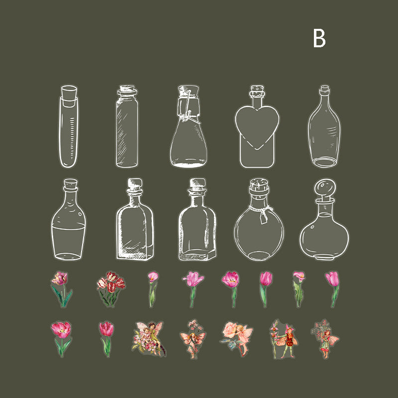 Weiße Tintenflasche mit floralem Feen-Aufkleber, 40 Stück