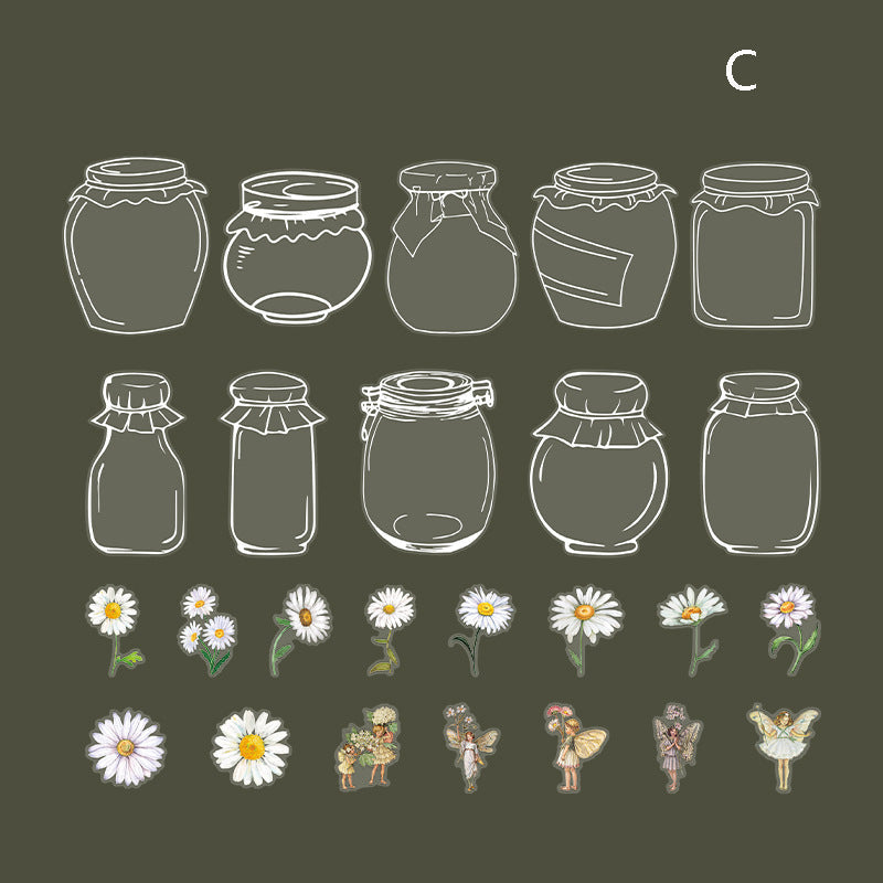 Weiße Tintenflasche mit floralem Feen-Aufkleber, 40 Stück