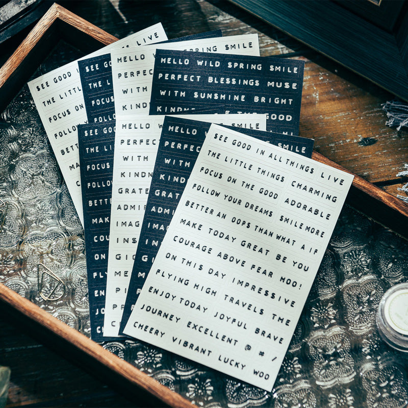 Vintage Art Font Sentence Stickers 8pcs
