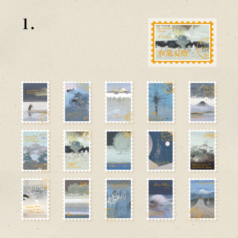 Hefeng Summer Language Series Stamp Sticker 45pcs