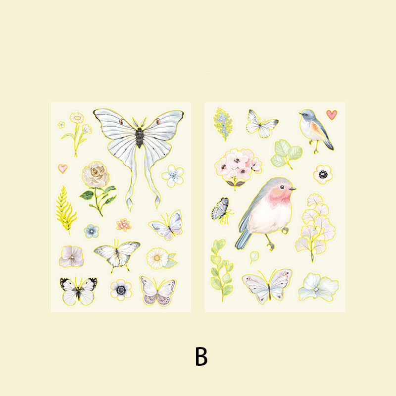 butterfly and bird, plant stickers
