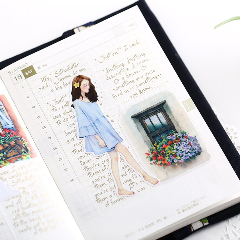 blue dress girl sticker for scrapbook