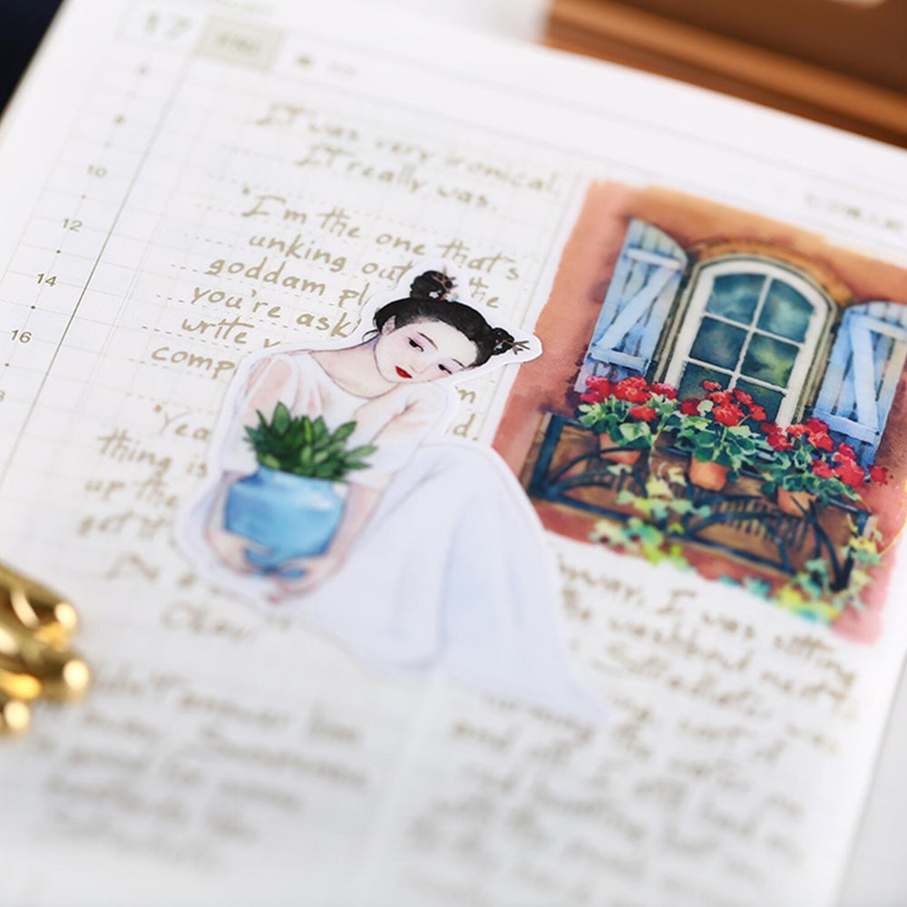 girl with white dress sticker for art journal