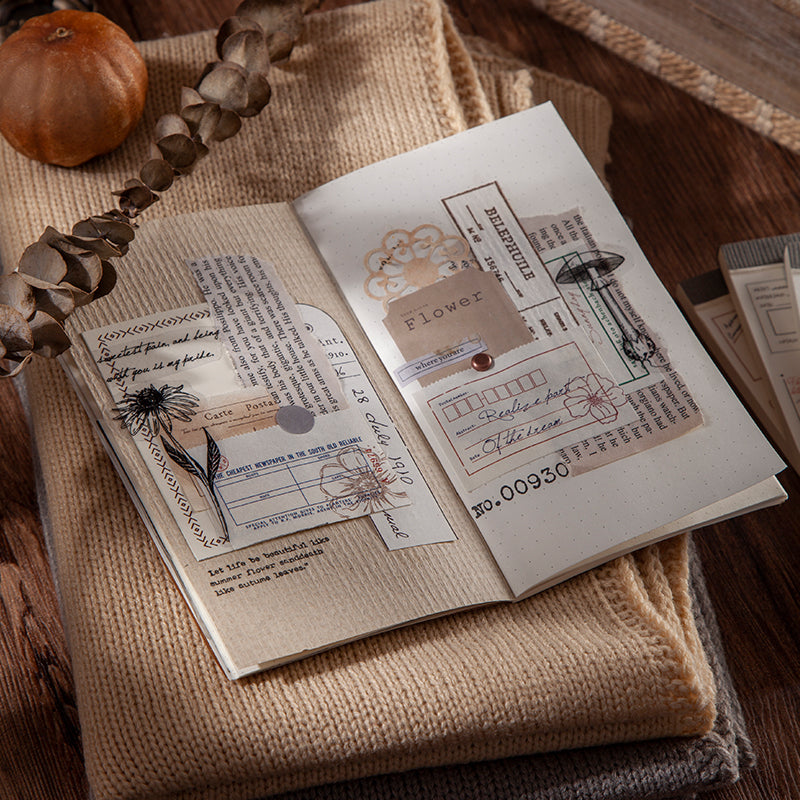 journal page with memo papers