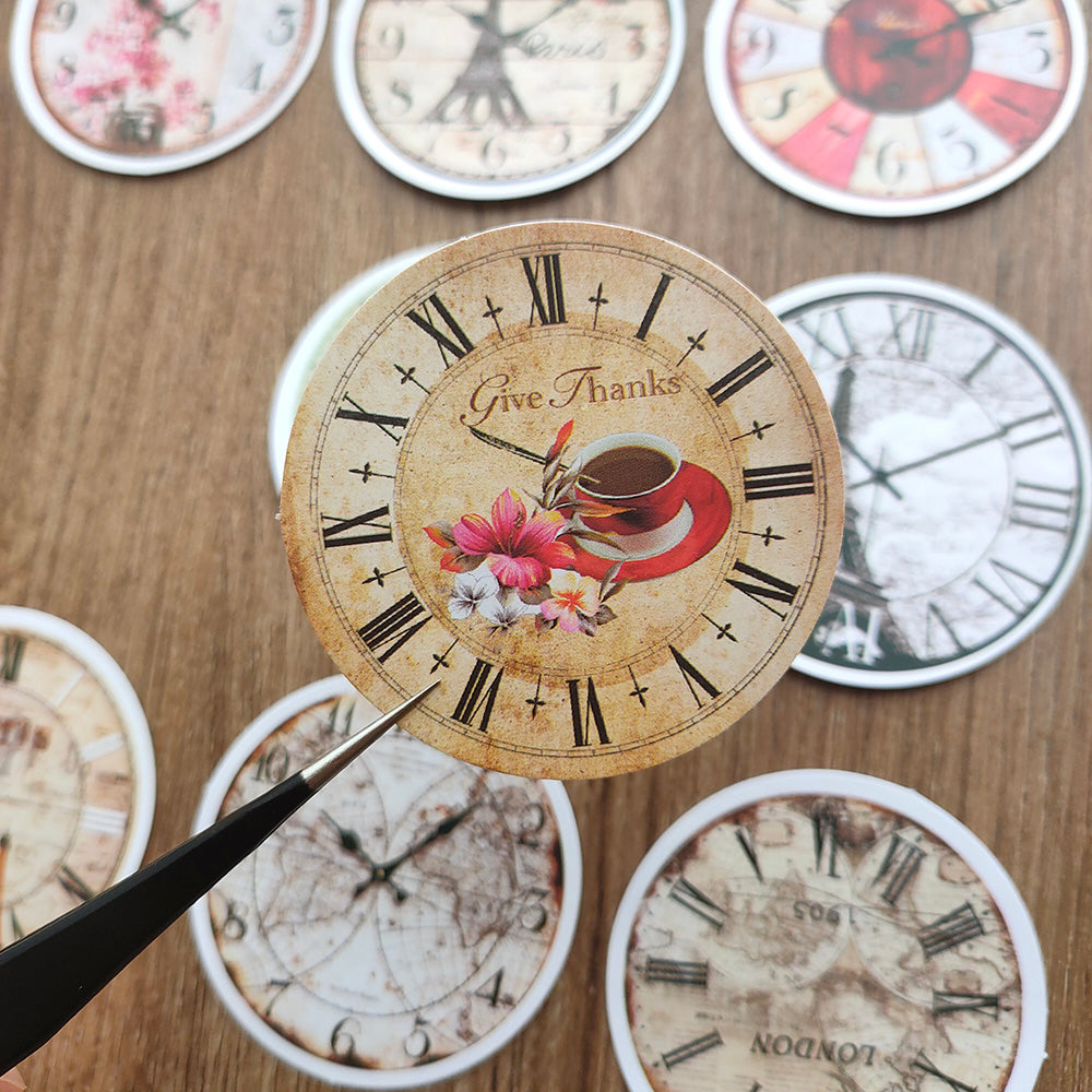 vintage round clock sticker for scrapbooking journal
