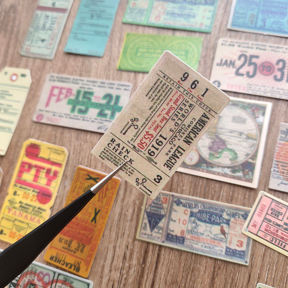 retro ticket stickers for scrapbooking journal