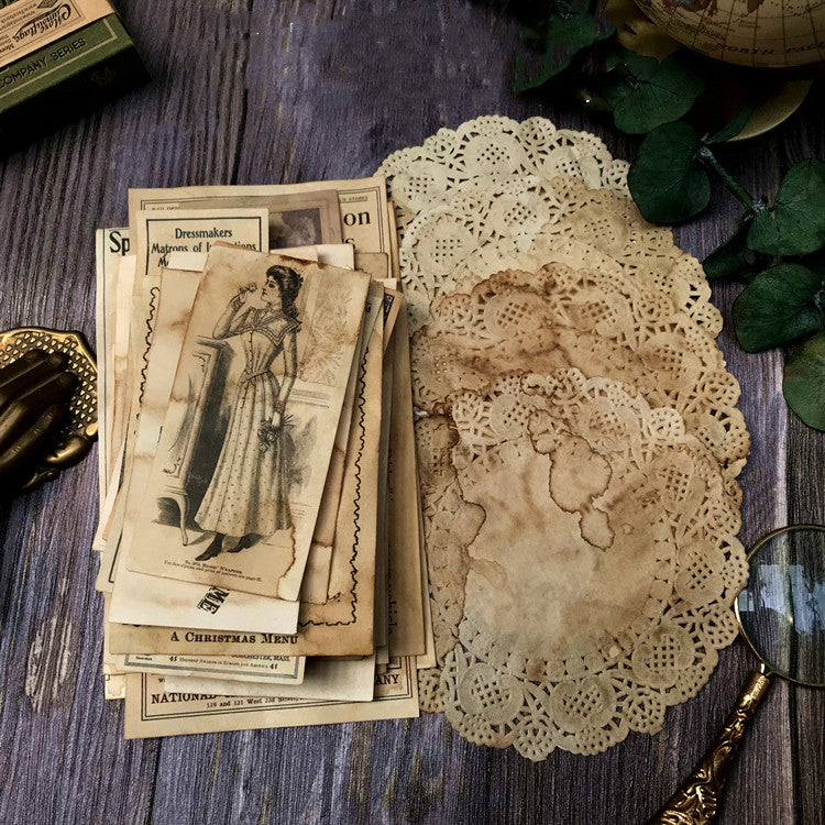 Vintage Coffee Dyed Scrapbook Paper and Lace Doily